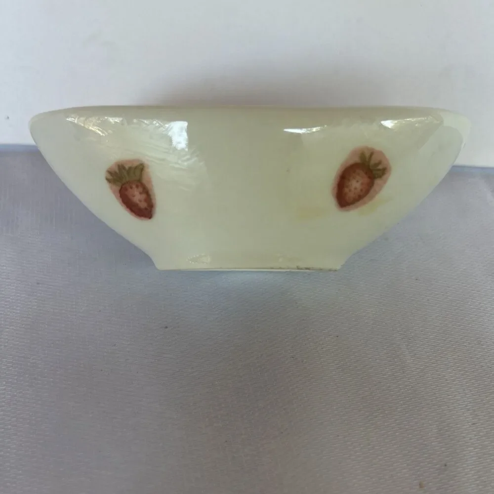 Crate & Barrel Strawberry Oval Dipping Bowl Ceramic Appetizer Dish
